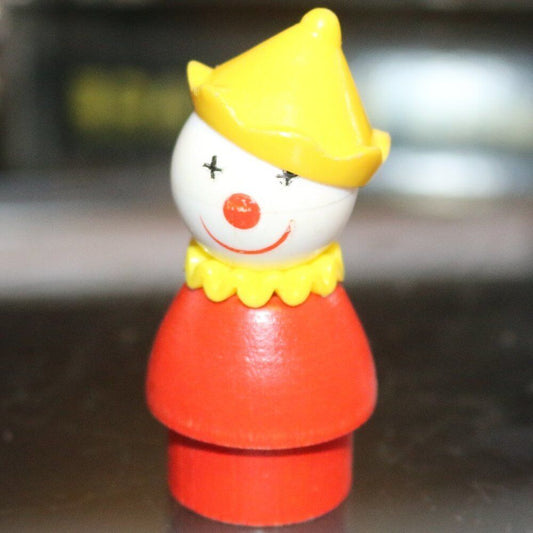 Vintage Fisher Price Little People Circus Clown Toy Figure Red & Yellow