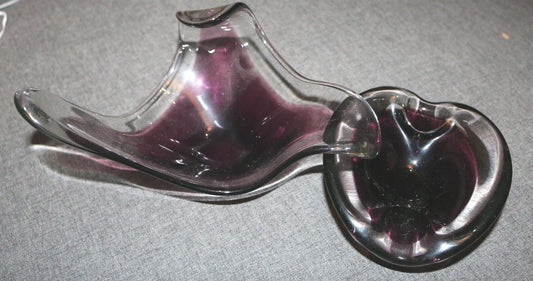 2Pcsvintage Bayel French Crystal Glass Cigarette Cigar Ashtray Purple Art Glass