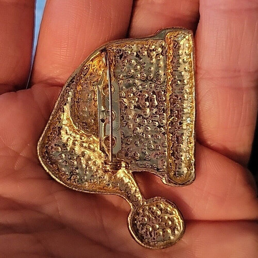 Vintage Jewel Santa Claus Brochure Pin Casual Corner Metal Enamel Red Crystal