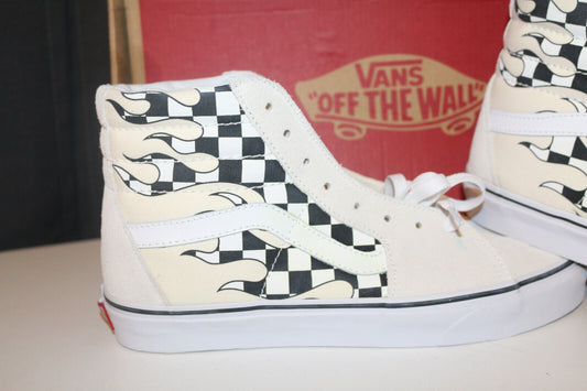 Vans Sk8 Hi Checker Flame Classic White Skate Shoes Checkerboard Unisex M9 W11
