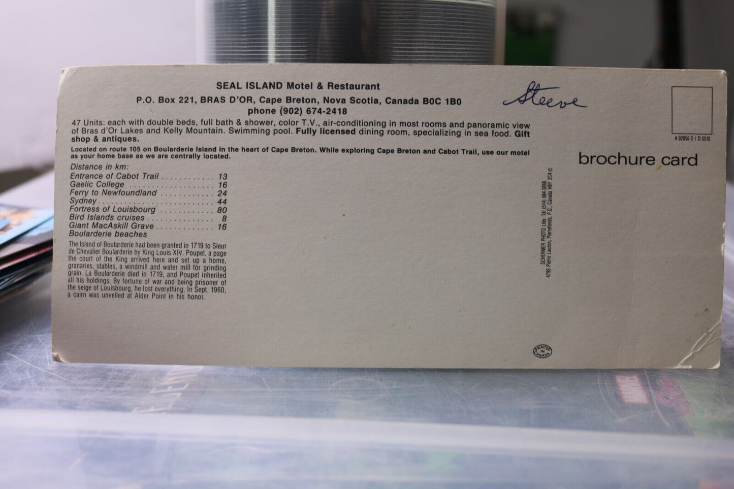 Vintage Post Card Seal Island Motel & Restaurant Bras D'Or Brochure