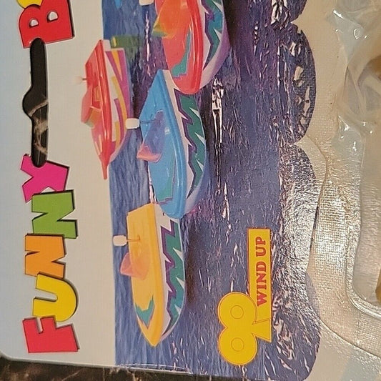 Vintage Cute Funny Boat Wind Up Toy Sealed On Card 1980'S