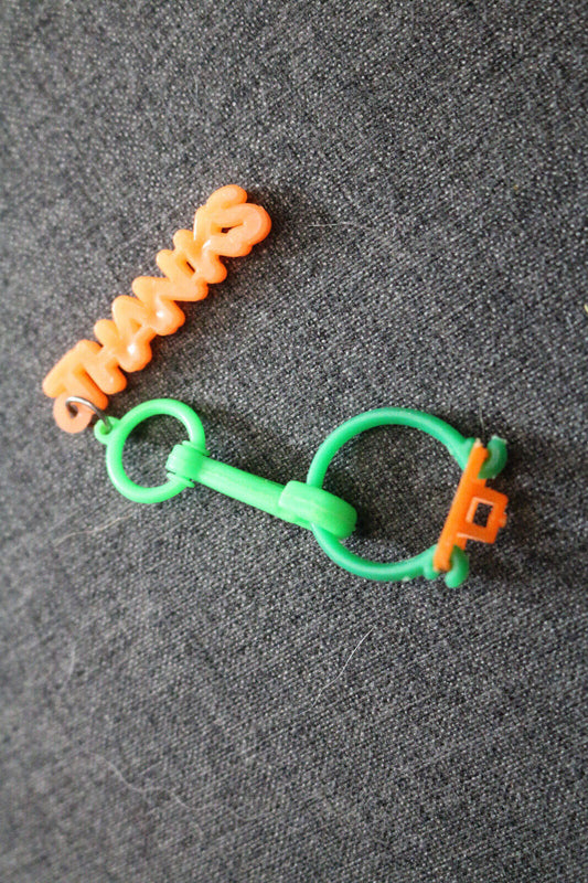 Key Chain Thanks Plastic Green 1980'S