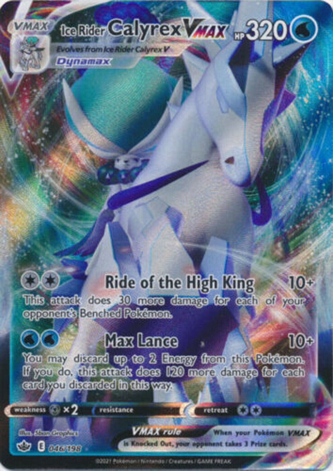 Ice Rider Calyrex Vmax - 046/198 Ultra Rare Chilling Reign Nm Pokemon Omniphustoys Ice Rider Calyrex Vmax - 046/198 Ultra Rare Chilling Reign Nm Pokemon Omniphustoys