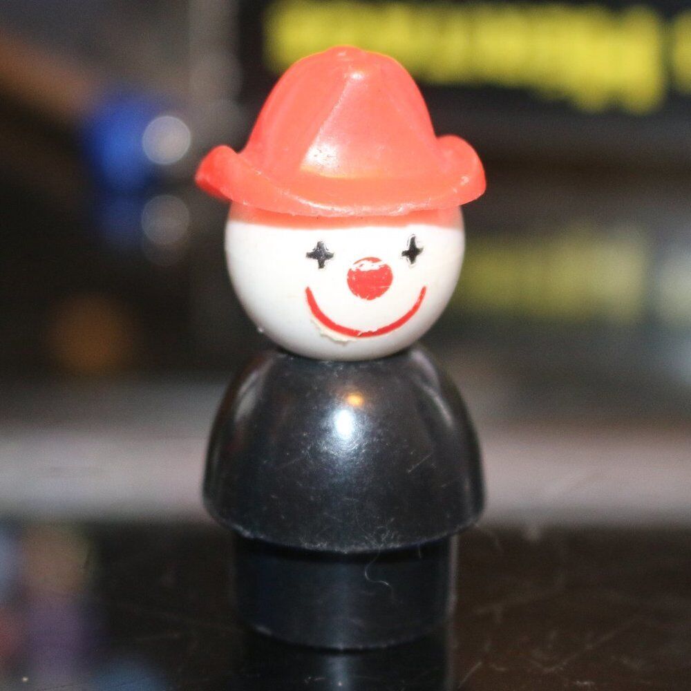 Vintage Fisher Price Little People Train Circus Clown Black Body Helmet Figure