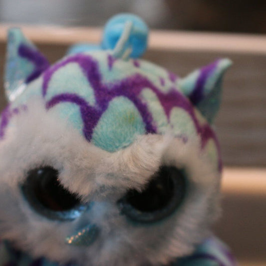 2015 Ty Beanie Boos - Oscar Blue Owl Bird - Soft Toy Keyclip Keyring Bag Clip