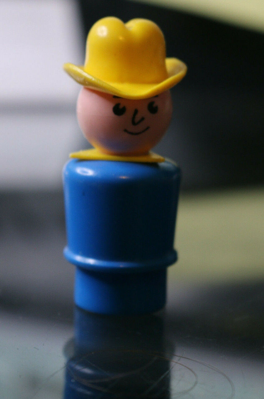 Fisher Price Little People Vintage Blue Farmer Cowboy Dad Yellow Triangle Scarf