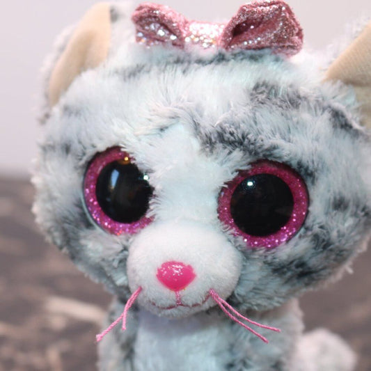 Ty Beanie Boos Kiki Grey Cat Stuffed Animal Plush Toy Pink Bow Tysilk