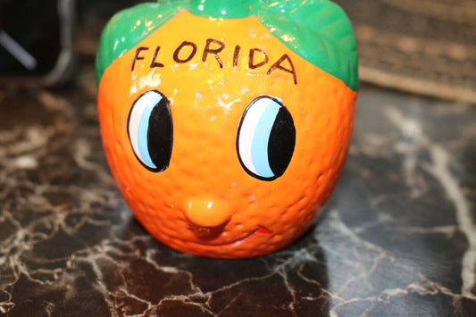 Vintage Bell, Florida Souvenir Orange Ceramic Bell, Anthropomorphic Orange