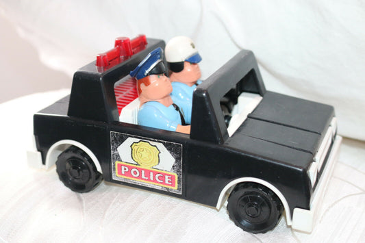 Vintage Fisher Price Husky Helpers Police Squad Car 1981 & 2 Police Man Toys Vtg