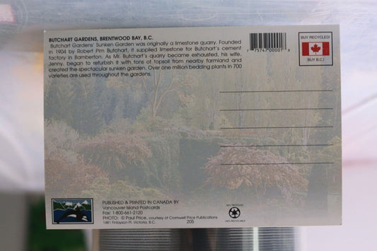 Vintage Post Card Victoria.B.C. Canada Butchart Gargens Brentwood Bay