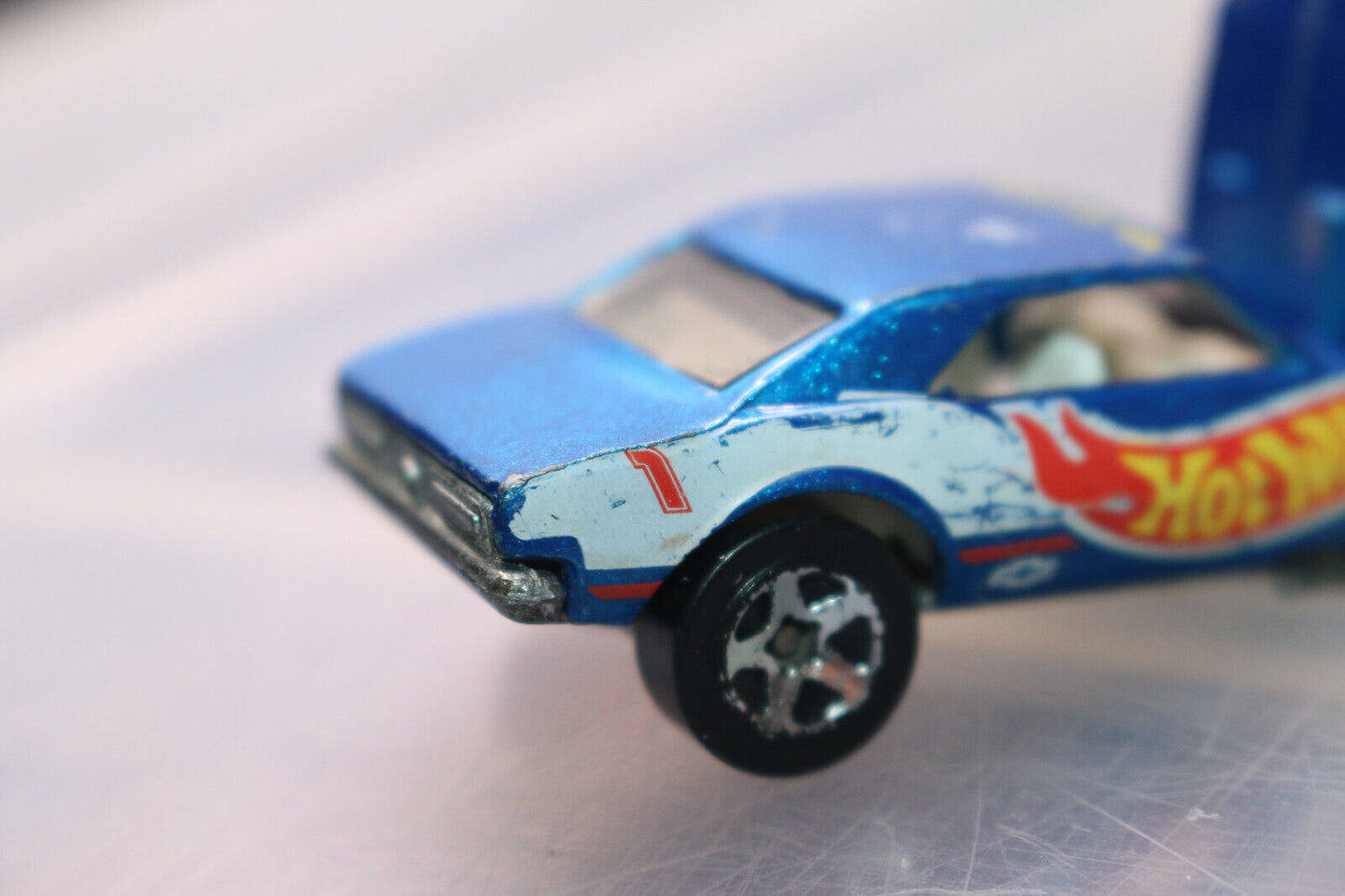Hot Wheels 67 Camaro Blue With Flames 1982 Blackwalls Opening Hood