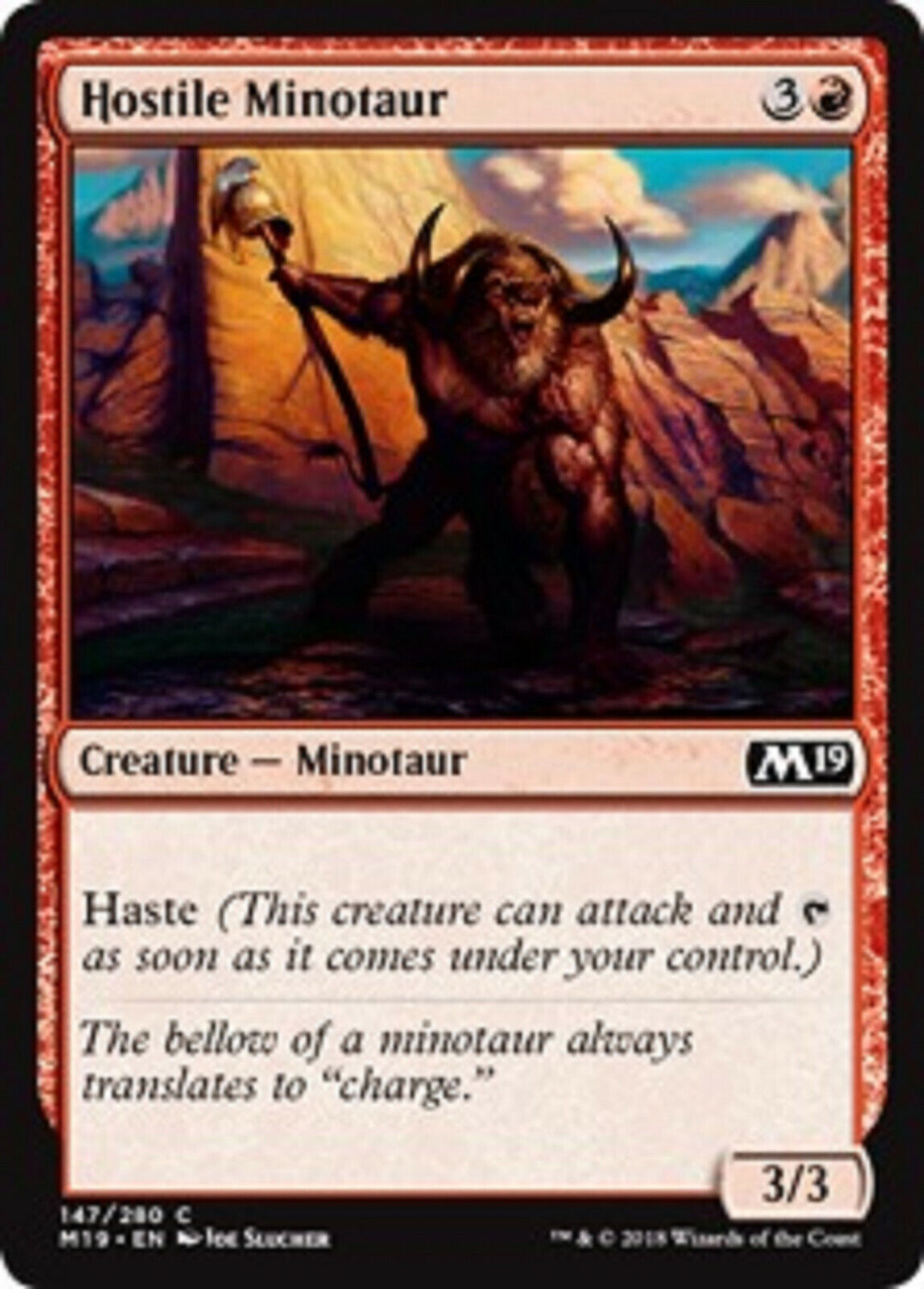 MTG MTG 4x Hostile Minotaur Core Set 2019 cards Magic The Gathering –  Omniphustoys