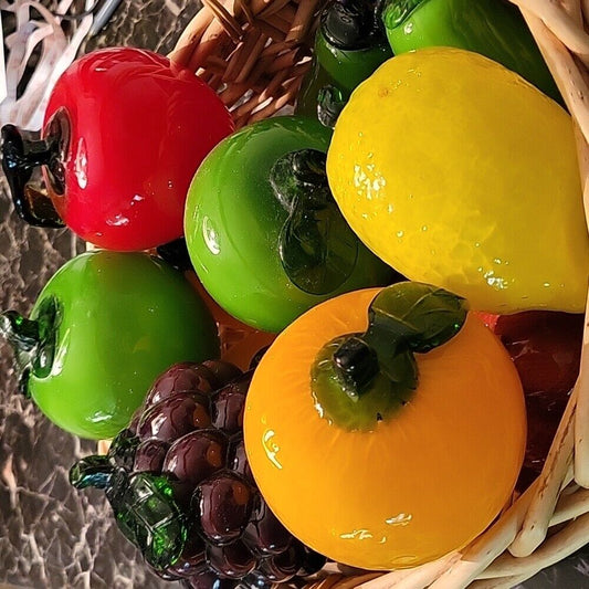 Huge Lot Of Murano Glass In A Backet Center Table Fruits Appel Lemon Orange Grap