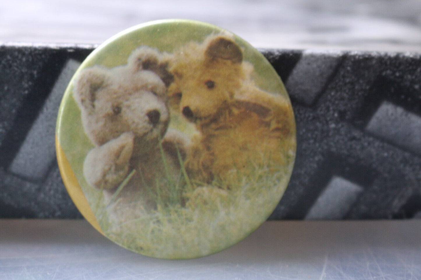 Vintage Macaron Pinback Teddy Bear Buttom Plush Collectible