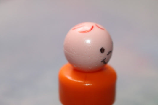 Vintage Fisher Price Little People Orange Boy W Heat Stamped Hair Toy