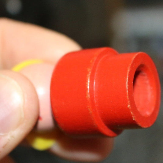 Vintage Fisher Price Wooden Little People Angry Boy Red Body Yellow Cap Figure