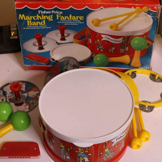 Vintage Fisher Price Marching Band Drum Set #921, 1979 Complete With Box