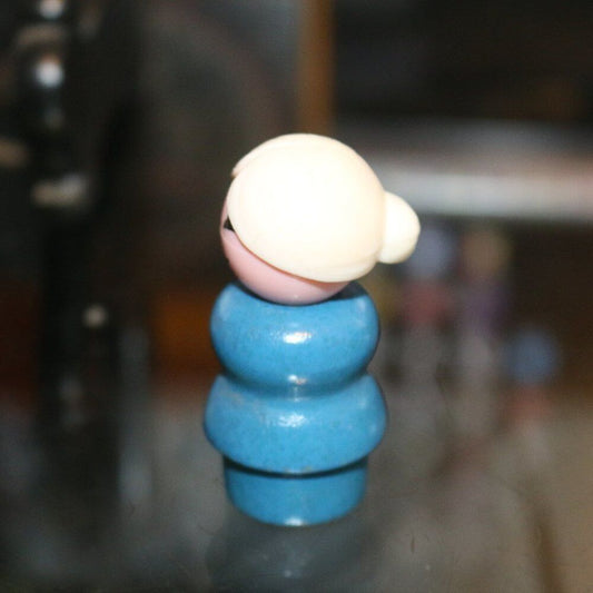 Vintage Little People Wooden Figure Woman White Dress White Hair Rare Old Granny