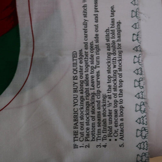 Christmas Stocking Jingle Bells Bears 2 Side Print Cotton Fabric W Free Lining