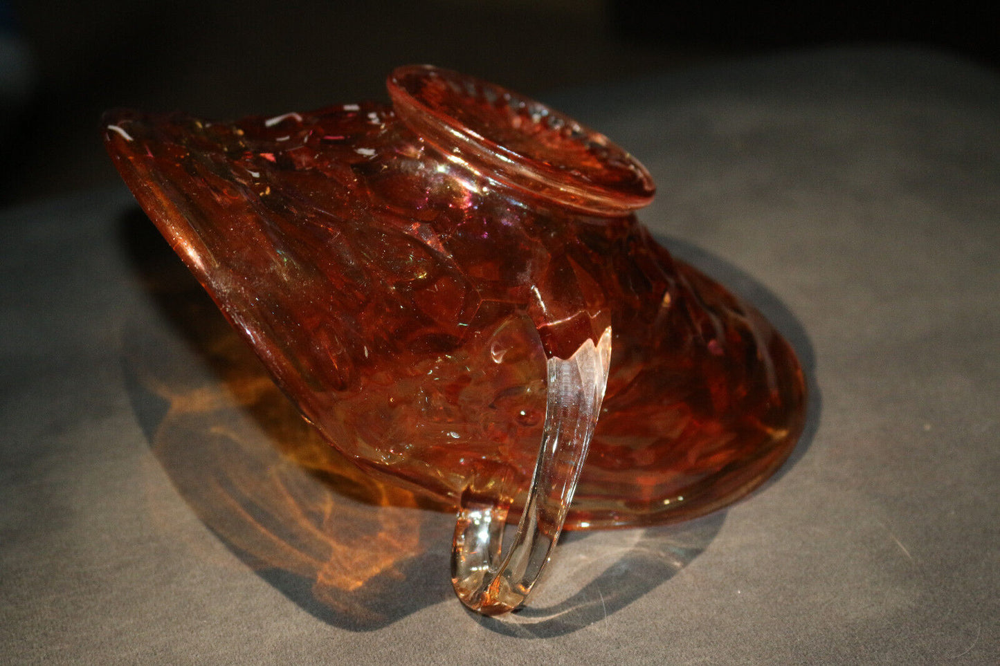 Antique Fenton Marigold Carnaval Verre 7,25 "Manipulé Bonbon Bol-Nid Circa Glass