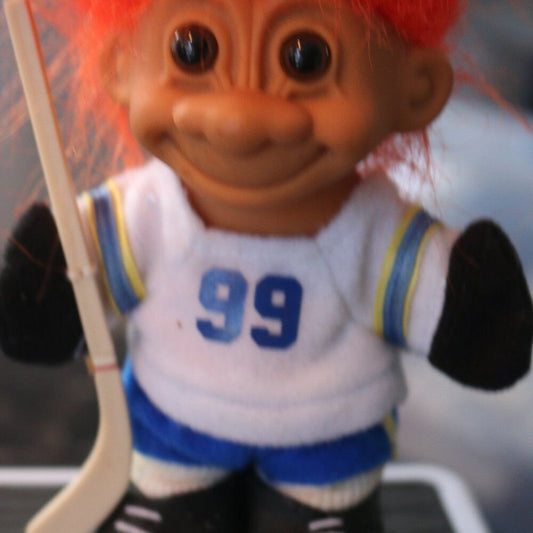 1970'S Russ Troll Doll Ice Skater Hockey #99 Wayne Gretzke Number Stick Skates