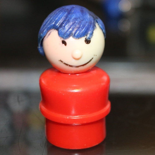 Fisher Price Little People Vintage Red Clothes Blue Hair Boy