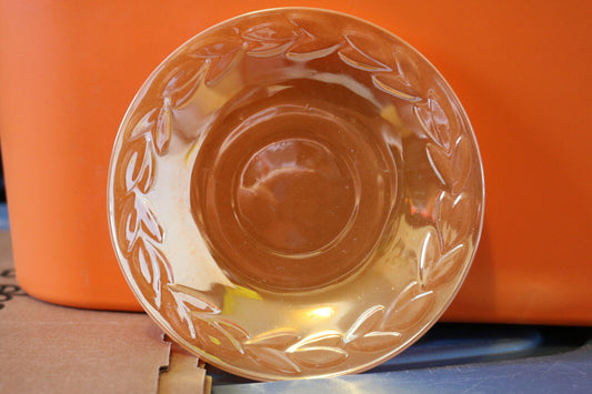 1X Vintage Fire King Oven Ware Peach Luster Laurel Leaf 5" Serving Plate Vtg