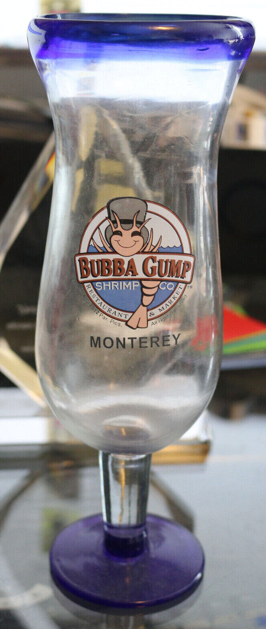 Bubba Gump Shrimp Company Montery Rare Variant Hurricane Glass Clear/Cobalt Blue