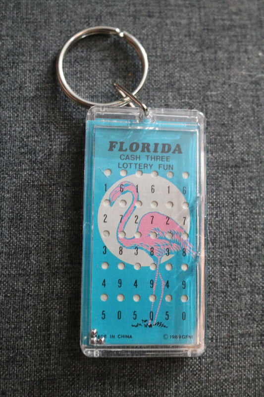 Florida Cash Three Lottery Fun Key Chain 1989