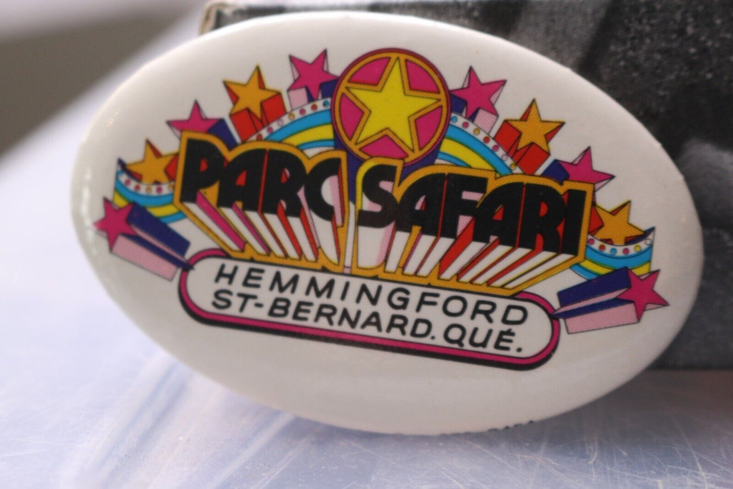 Vintage Macaron Pinback Québec Canada Parc Safari Hemmingford St-Bernard