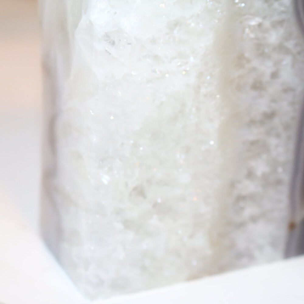 Dark Grey Border, Crystal Center, Sliced Agate Sculpture Rock Collectible