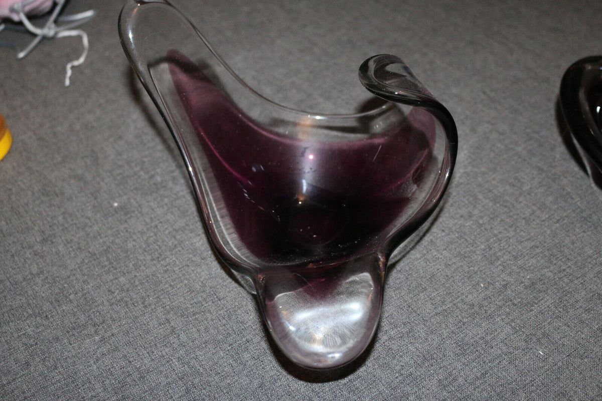 2Pcsvintage Bayel French Crystal Glass Cigarette Cigar Ashtray Purple Art Glass