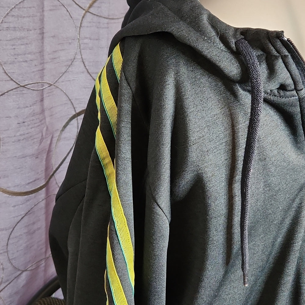 Adidas Full Zip Shoulder Tripe Hoodie Dark Grey With Yellow Stripes Large