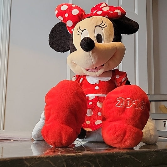 Disney Minnie Mouse Plush 2016 Red & White Polka Dot Dress 20'' Tall 