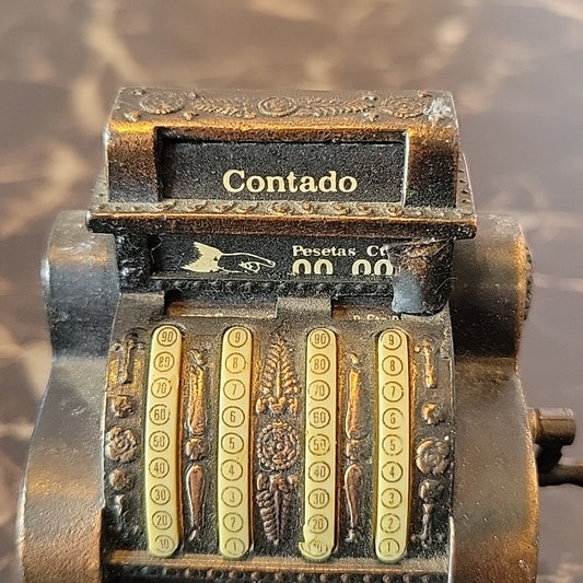 Vintage Play Me National Contado Cash Register Pencil Sharpener Made In Spain