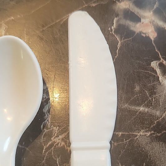 Rare Vtg Fisher Price Fun W Play Food Pretend White Fork Spoon Knife Replacement