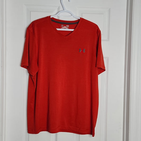 Under Armour Heatgear Red With Grey Logo Vneck T Shirt Large
