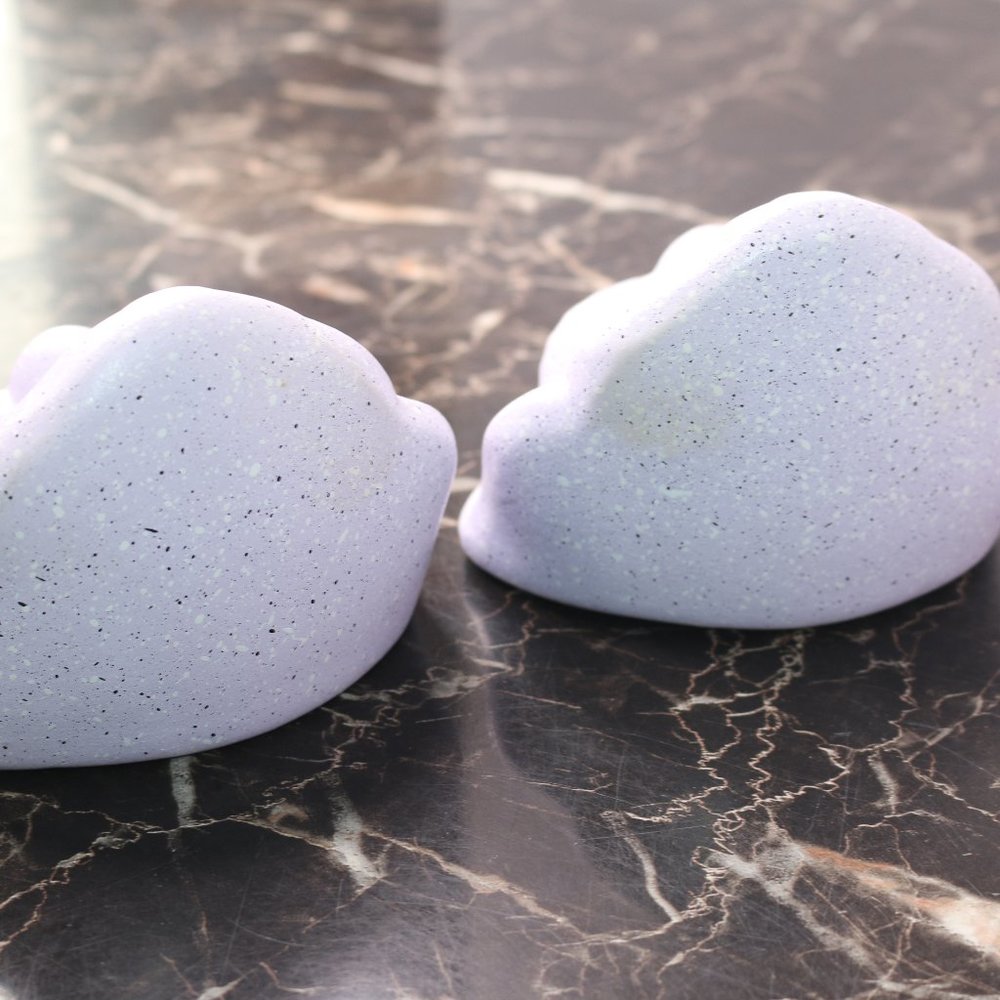 Lot Of 2 Vintage Dog Face Head Eyeglass Holder Ceramic Figurine Purple Painted