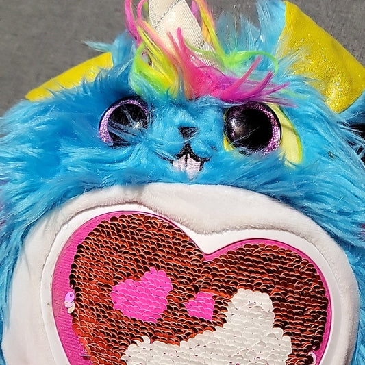 Zuru Rainbocorns Plush Blue Unicorn Rainbow Bunny 10" Reversible Sequins Design