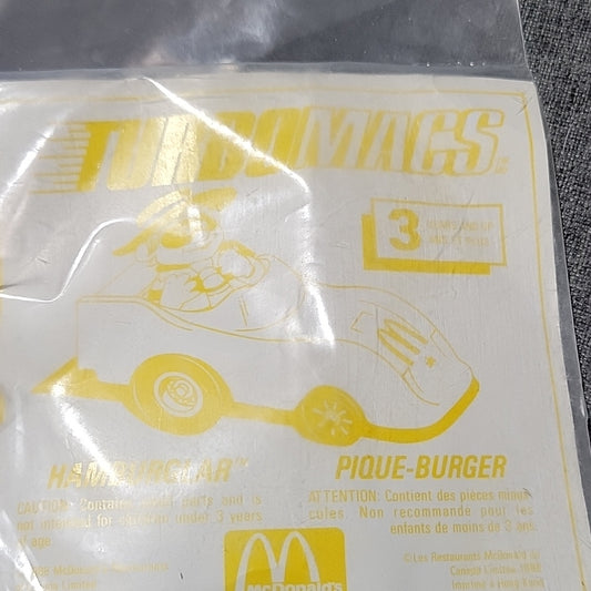 1988 Mcdonald'S Vintage Happy Meal Toy ~ Hamburglar In Yellow Car Turbo Macs