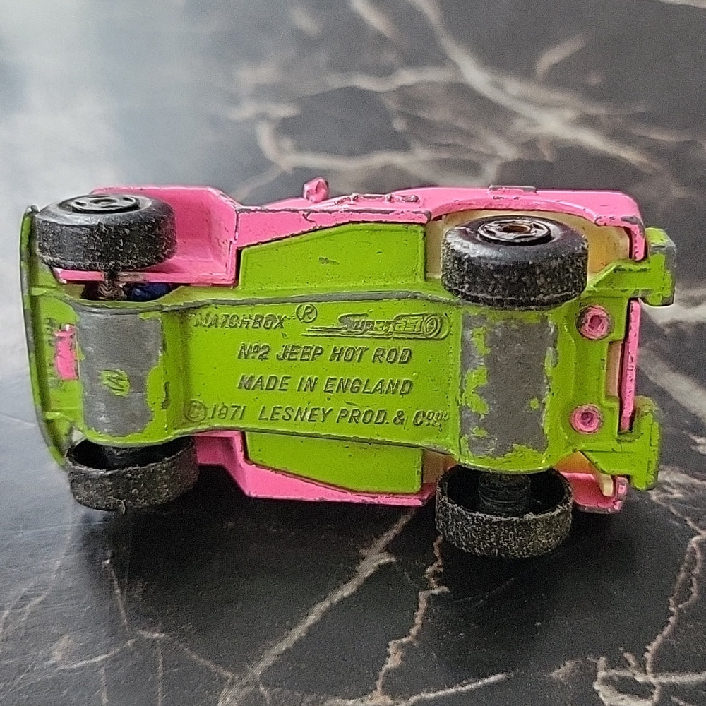 Matchbox Lesney Superfast No2 Jeep Hot Rod In Light Pink With Lime Green Base "