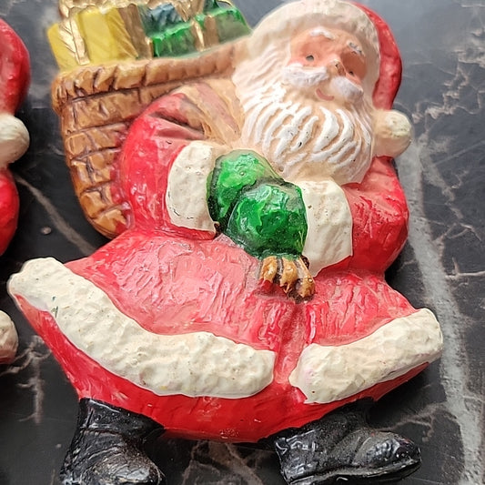 Vintage Rétro 4In Flatback Père Noël Santa Claus Figure Ornament Rare Variant