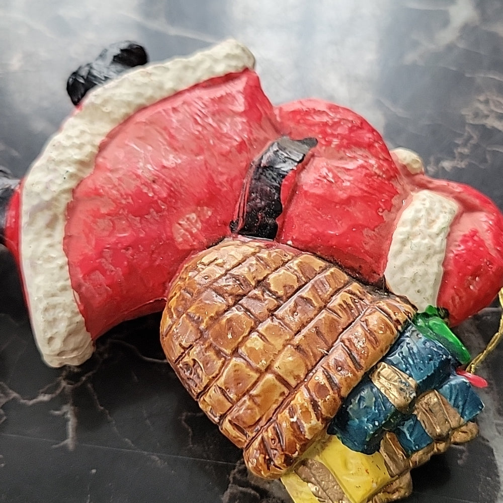 Vintage Rétro 4In Flatback Père Noël Santa Claus Figure Ornament Rare Variant