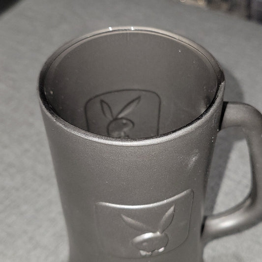 Vintage Playboy Stein/Mug W Bunny Symbol-Glass-Grey/Silver Matte-Clear Bottom