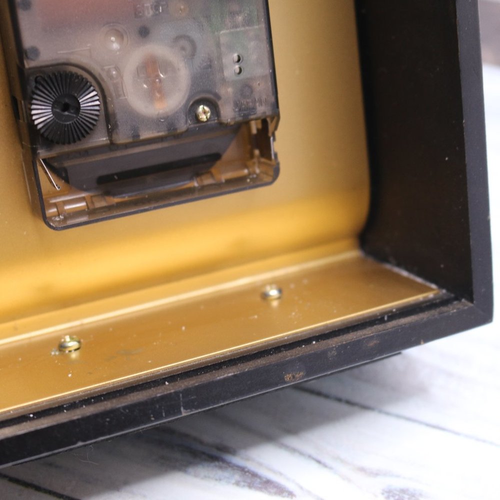 Vintage Clock With Porcelain Behind In A Wooden Box Case