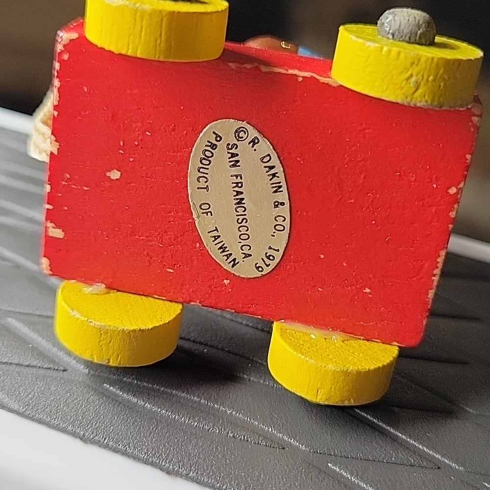 Christmas Dakin Resin Wood Ornament Decoration Miniature 1979 Bear On Wagon Toy