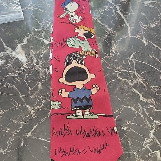 Snoopy Baseball Tie ( Snoopy,Charlie Brown,Lucy) Red Wine Color 1958 Vintage