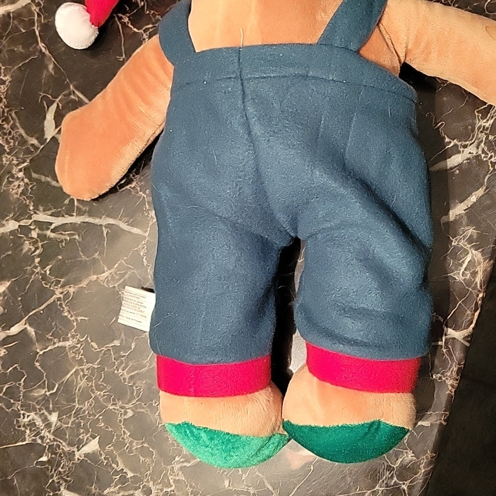 18" Gingerbread Doll Plush Overalls Green Clothes Santa Hat Christmas Decoration