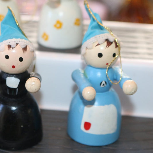 Vintage Handpainted Wooden Woman In Dress Girl Figurines / Ornaments